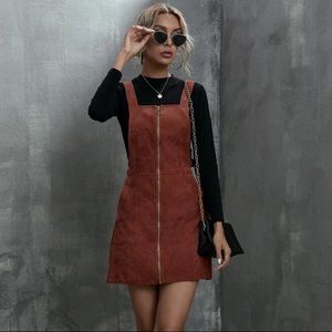 Lightweight Rust Colored Zip Up Overall Dress